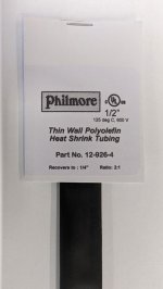 1/2" Black 48" Thin Wall 2:1 Polyolefin Heat Shrink Tubing