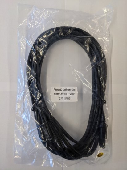 15Ft Black 18AWG D Shape AC Cord Polarized C-7/1-15P