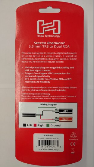 6Ft Stereo Breakout Cable 3.5mm TRS to Dual RCA