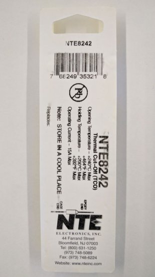 NTE8242 Thermal Fuse 240°C/464°F 15A Axial