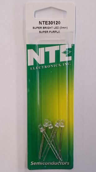 3mm Super Bright UV/Purple LED 75mcd (5Pk) Clear Lens