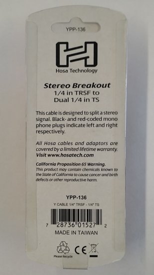 6" Stereo Breakout Cable 1/4in TRSF to Dual 1/4in TS
