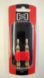 Connector, Dual Banana, Red, Gold Plated