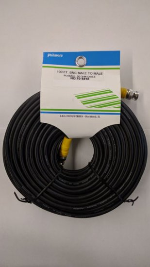 100Ft RG-58A/U 50-ohm Coax BNC Plug/Plug