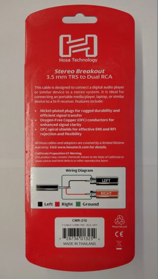 10Ft Stereo Breakout 3.5mm TRS to Dual RCA