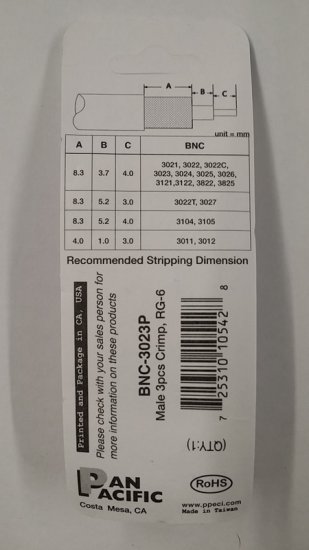 BNC Plug 3-Piece Crimp-On RG-6/U