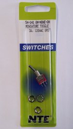 SPDT Sub-Mini Bat Handle Toggle Switch On-None-On 3A 120V NTE
