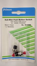 Sub-Mini Push Button SPST Off-(On) 1A-125VAC (2Pk) Red