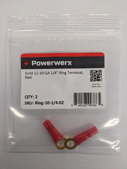 Gold 12-10 GA 1/4" Ring Terminal, Red 2Pk