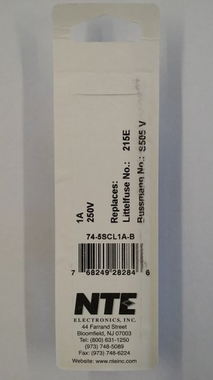 1 Amp (S505-V) Axial Ceramic Fuse 5Pk Slow Blow 5x20mm