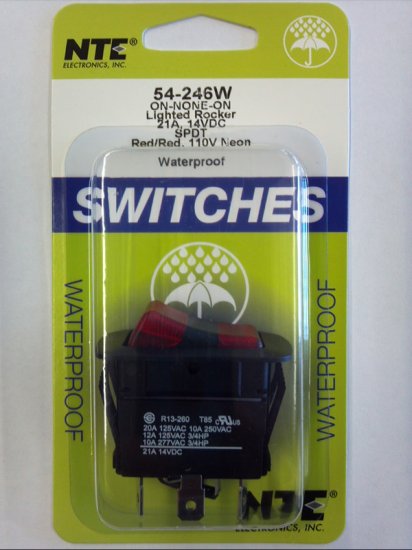 SPDT 125VAC Red/Red Neon Lighted Rocker On-None-On 12A NTE