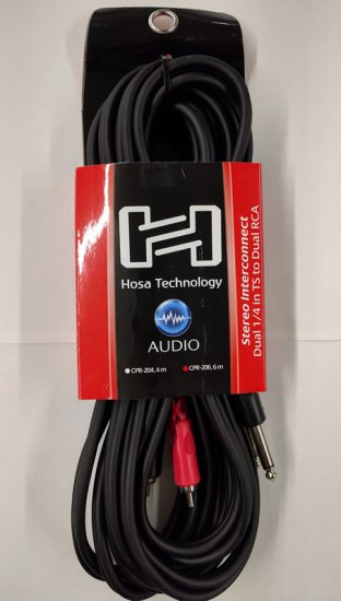 19.8Ft (6M) Stereo Interconnect Dual 1/4 in TS to Dual RCA