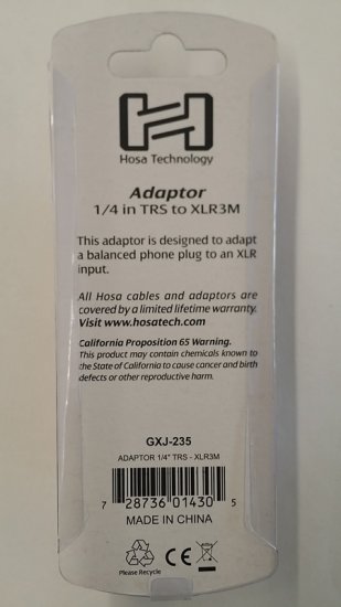 Adaptor 1/4 in TRS to XLR3M