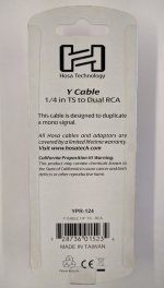 6" Y Cable, 1/4 in TSM to Dual RCAM