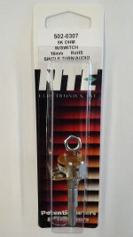 5K Audio Taper Pot w/Switch 0.1W (16mm) Solder Lug 30mm Shaft