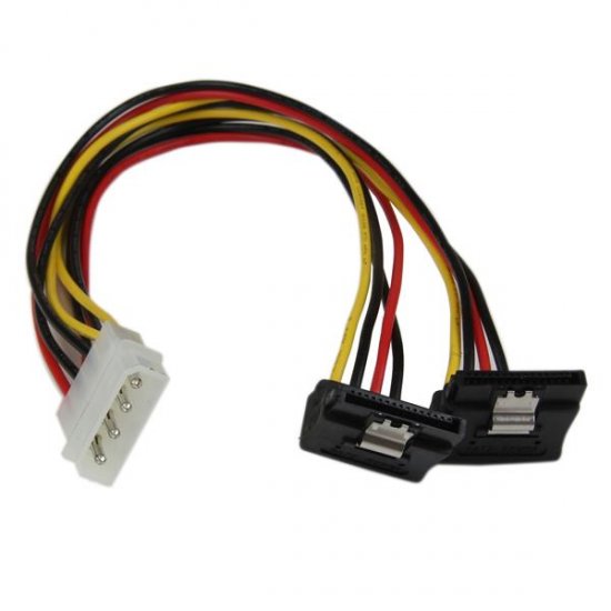12in LP4 to 2x Right Angle Latching SATA Power 4 Pin Molex/2SATA