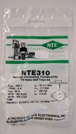 NTE310 Rev Cond Thyristor (ITR) TV Horiz Defl & Trace Switch