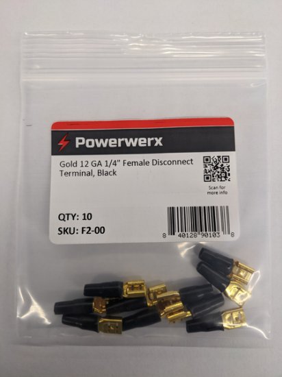 Gold 12 GA 1/4" Female Disconnect Terminal, Black 10Pk