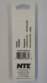 0.125 Amp (125mA) GMA Glass Fuse (5Pk) Fast Acting 5x20mm NTE