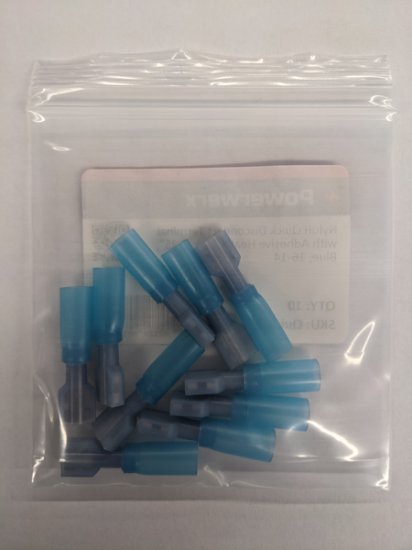 Nylon Q.D. w/Adhesive Heat Shrink, 0.25", Blue, 16-14 Awg 10Pk