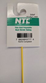 3/64" Yellow 48" Thin Wall 2:1 Polyolefin Heat Shrink Tubing