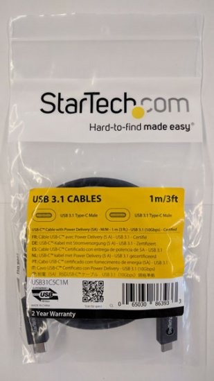 USB-C to USB-C Cable (5A) M/M - 1 m (3 ft.) - USB 3.1 (10Gbps)