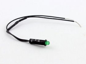 Green 125VAC Snap In Panel Lamp 5mm LED 20mA with 6" Leads