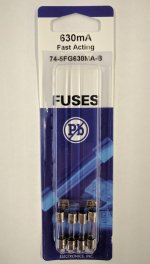 0.63 Amp (630mA) GMA Glass Fuse (5Pk) Fast Acting 5x20mm