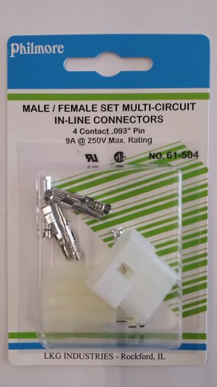 4 Pin Male/Female Pair 0.093" Pins 12A Mated Housings (Molex)