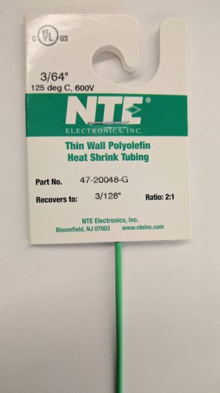 3/64" Green 48" Thin Wall 2:1 Polyolefin Heat Shrink Tubing