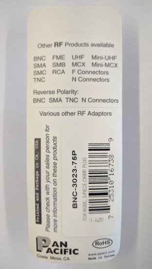 BNC Plug 3-Piece Crimp RG-6/U 75-ohm