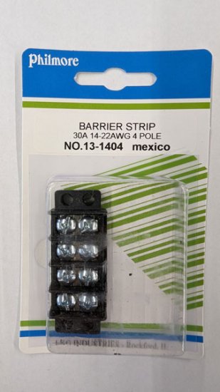 Barrier Strip 4-Pole 20Amp 300V #6 Screw/Stud