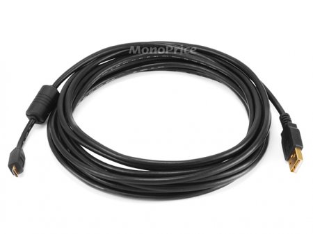 15Ft Gold Black USB2.0 w/Ferrite A Plug to Micro-B5 Plug