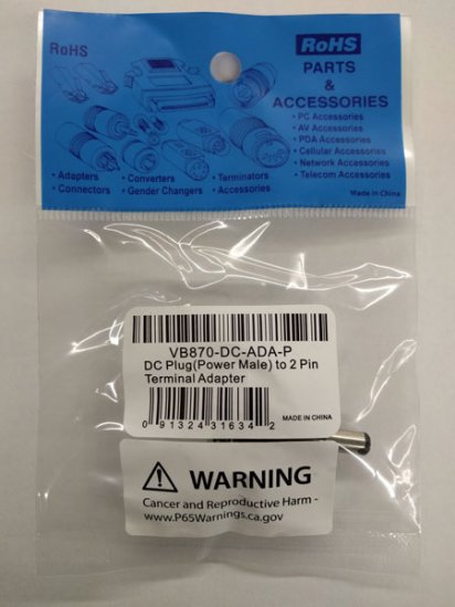 DC Plug (Power Male 2.1 / 5.5mm) to 2-Pin Terminal Adapter