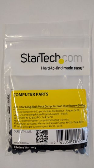 6-32, 5/16in Long Black Metal Computer Case Thumbscrew Pkg of 50