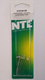 3mm Super Bright Pink LED 1000mcd (5Pk) Clear Lens