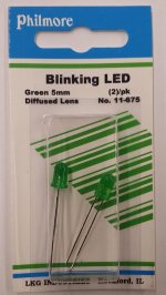 5mm Green Blinking LED (2Pk) Green Diffused Lens