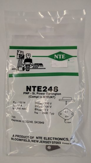 NTE248 T-PNP, Si, Darlington Power Amp (Compl to NTE247)
