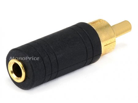 (3.5mm) 1/8" Stereo Jack to RCA Plug Adapter (Gold) Molded