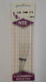 13K Ohm, 1/8W, 2% Metal Film Flameproof Resistor (6Pk)