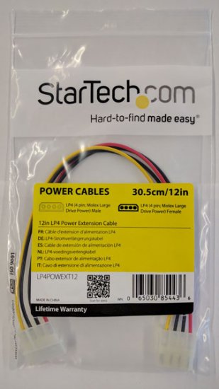 12in Molex LP4 Power Extension Cable – M/F