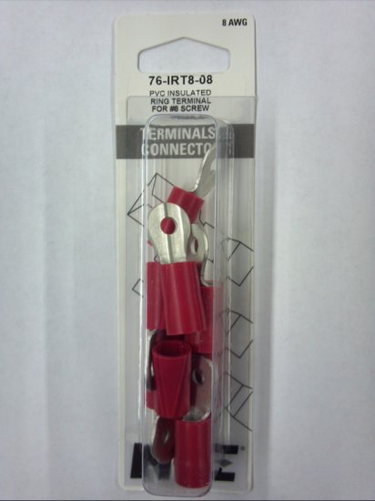 Ring Terminal Insulated Vinyl (PVC) 8Awg #8 Stud (10Pk)