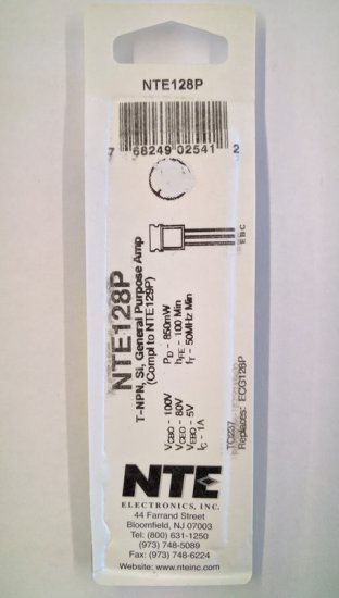 NTE128 Transistor NPN (1Pk) 100V IC-1A TO-23 Aud Output Vid Driv