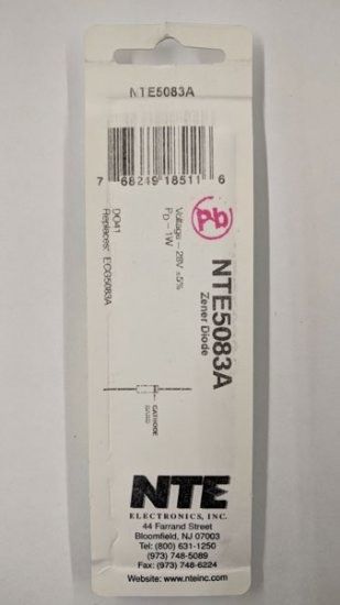 NTE5083A Zener Diode 28.0V 1W, DO-41/DO-15 (2Pk)