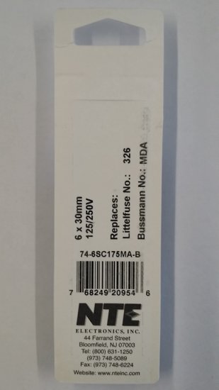 0.175 Amp (175mA) MDA Ceramic Fuse (5Pk) Slow Blow 6x30mm NTE
