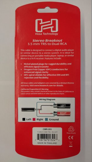 3Ft Stereo Breakout 3.5mm TRS to Dual RCA