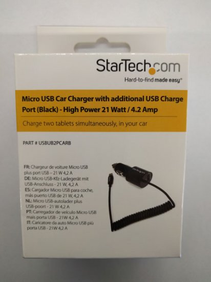 Dual-Port Car Charger USB with Built-in Micro-USB Cable - Black