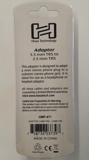 Adaptor 3.5mm TRS to 2.5mm TRS