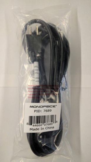 10Ft Black 18AWG AC Cord, NEMA 5-15P to IEC 60320 C5 Mouse Ears