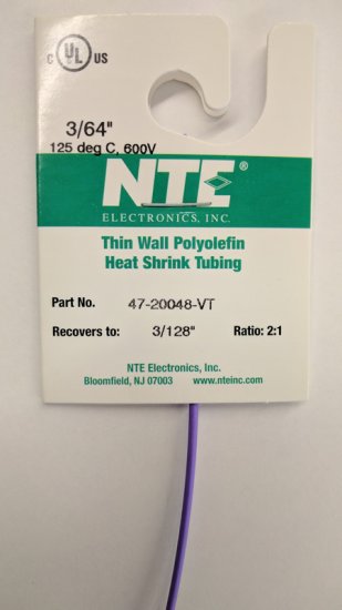 3/64" Violet 48" Thin Wall 2:1 Polyolefin Heat Shrink Tubing